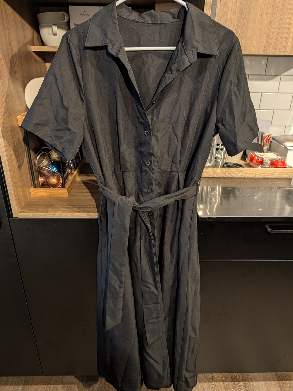Classic Black Shirt Dress with Waist Tie